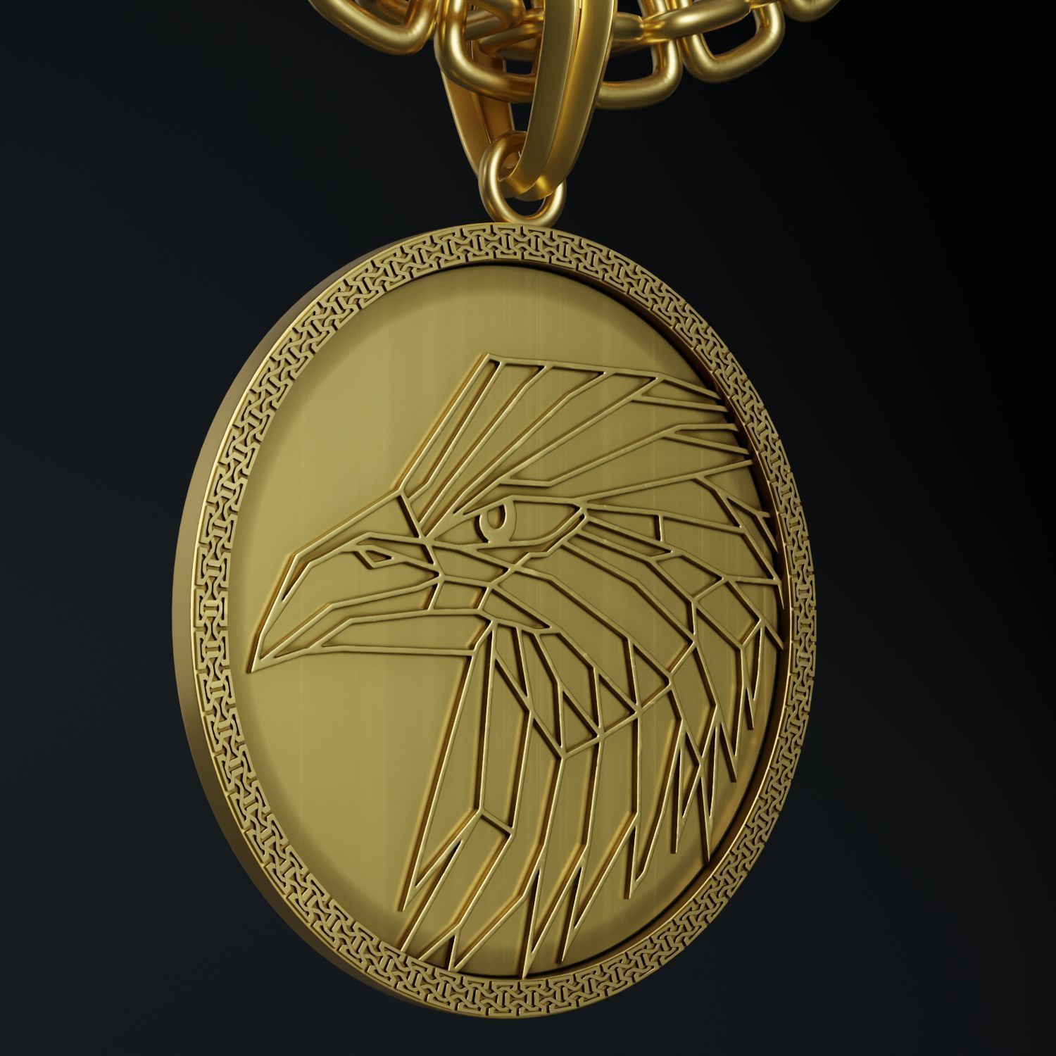 Eagle Stylized Pendant Coin Amulet Necklace 3D print model_3