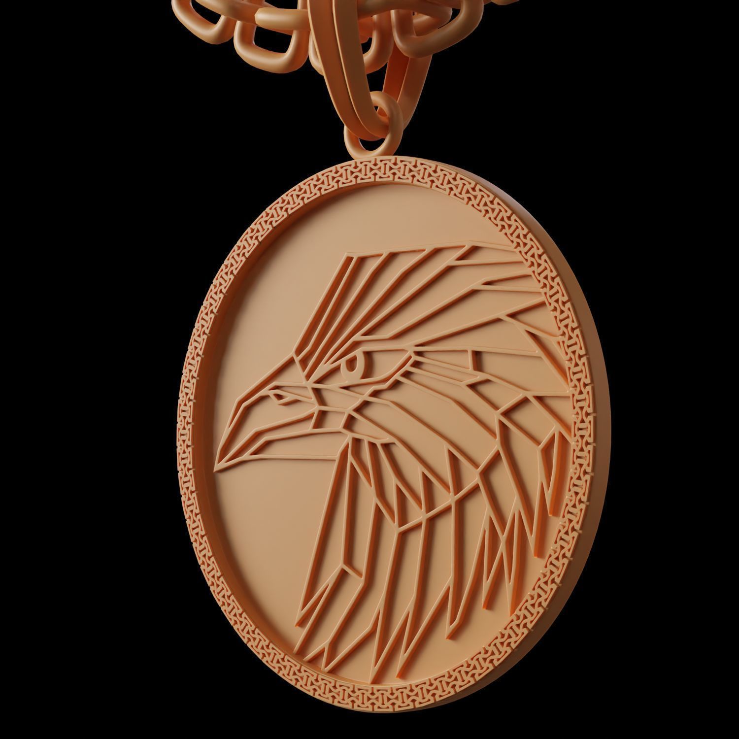 Eagle Stylized Pendant Coin Amulet Necklace 3D print model_8