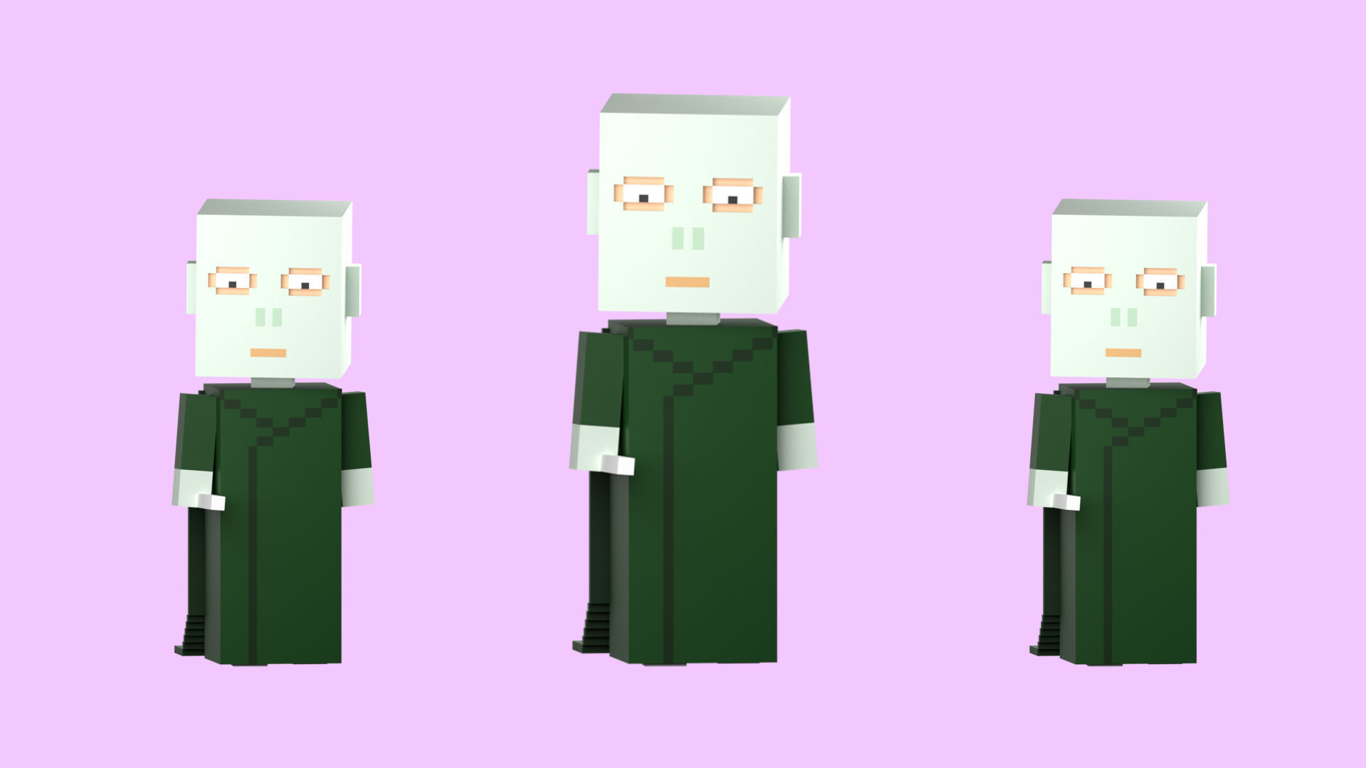 Low poly characters 3 heroes in voxel style  Low-poly 3D model_15