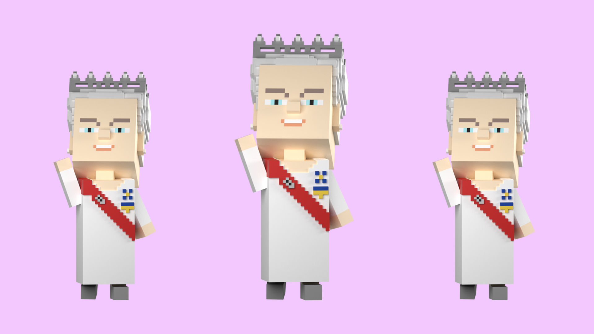 Low poly characters 3 heroes in voxel style  Low-poly 3D model_25