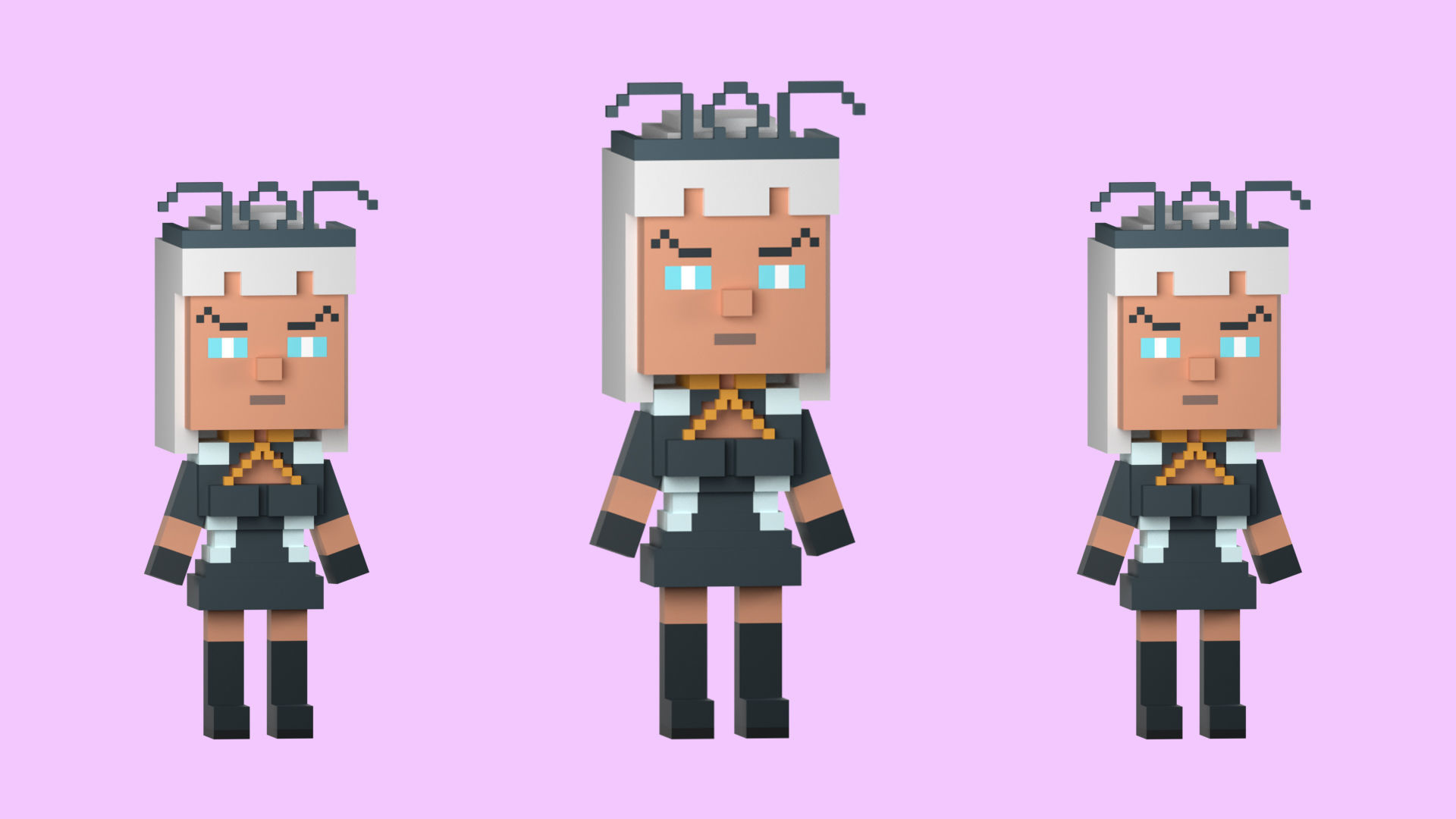 Low poly characters 3 heroes in voxel style  Low-poly 3D model_21