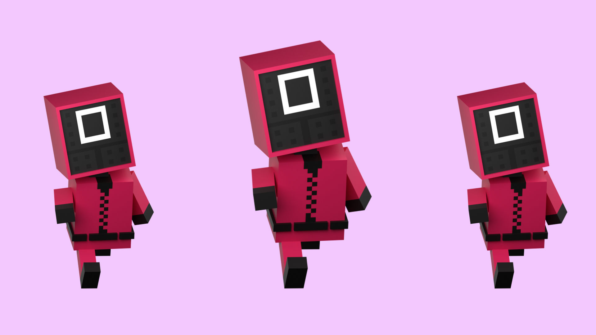 Low poly characters 3 heroes in voxel style  Low-poly 3D model_17