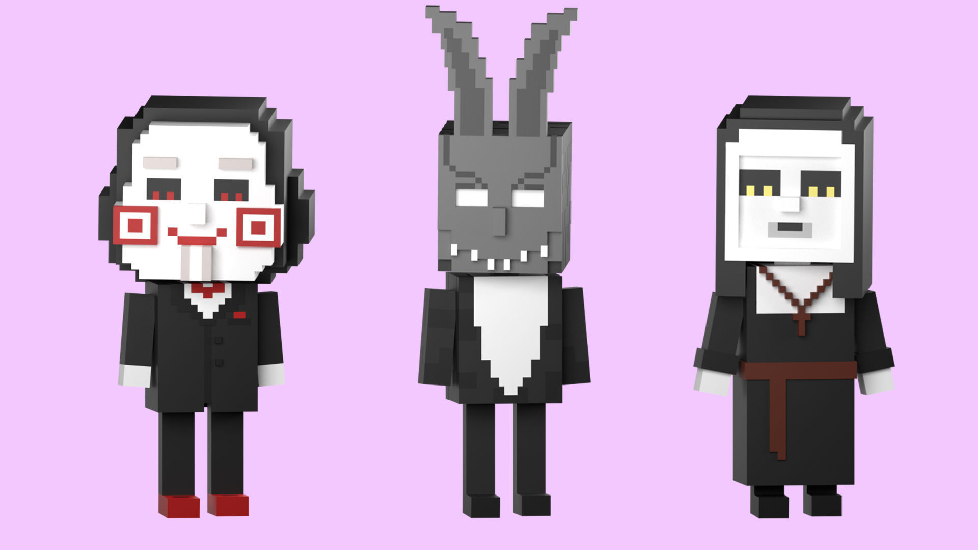 Low poly characters 3 heroes in voxel style  Low-poly 3D model_3