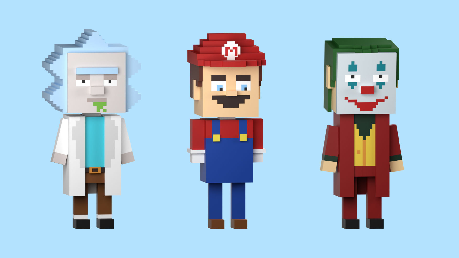 Low poly characters 3 heroes in voxel style  Low-poly 3D model_6