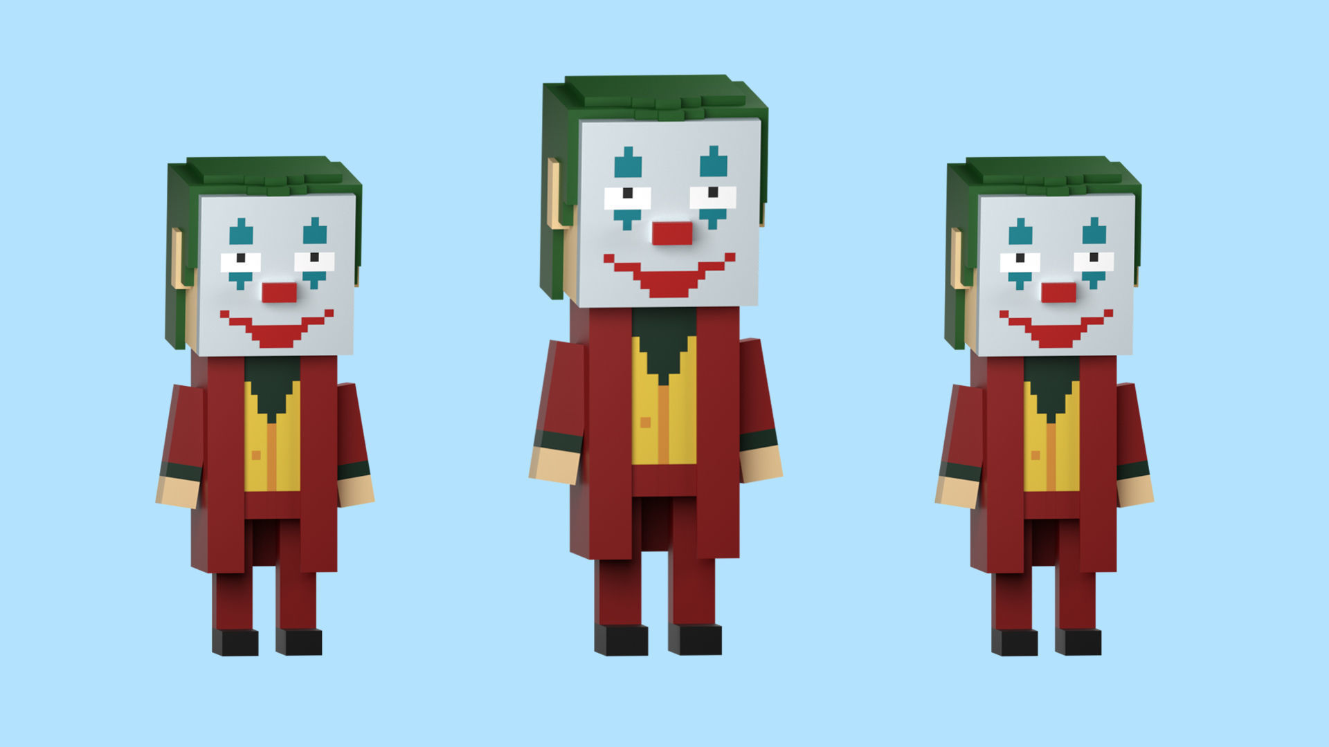 Low poly characters 3 heroes in voxel style  Low-poly 3D model_14