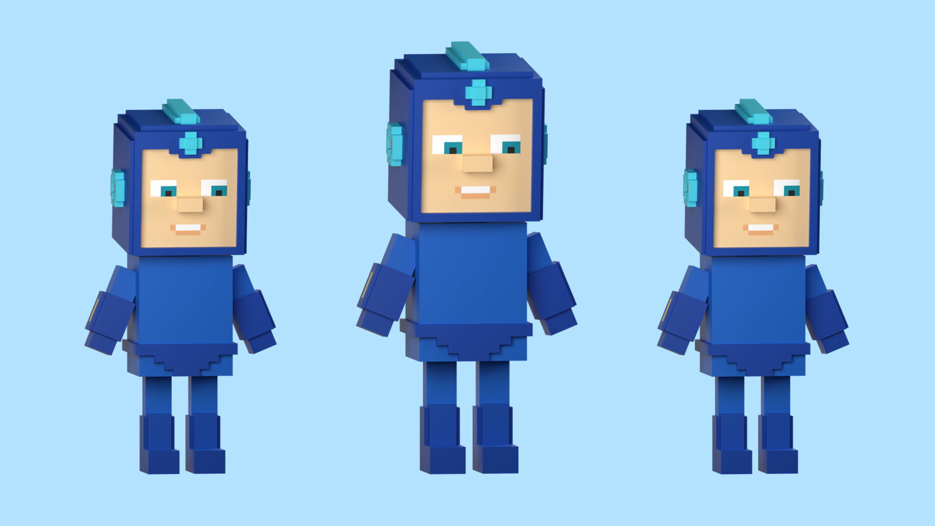 Low poly characters 3 heroes in voxel style  Low-poly 3D model_10