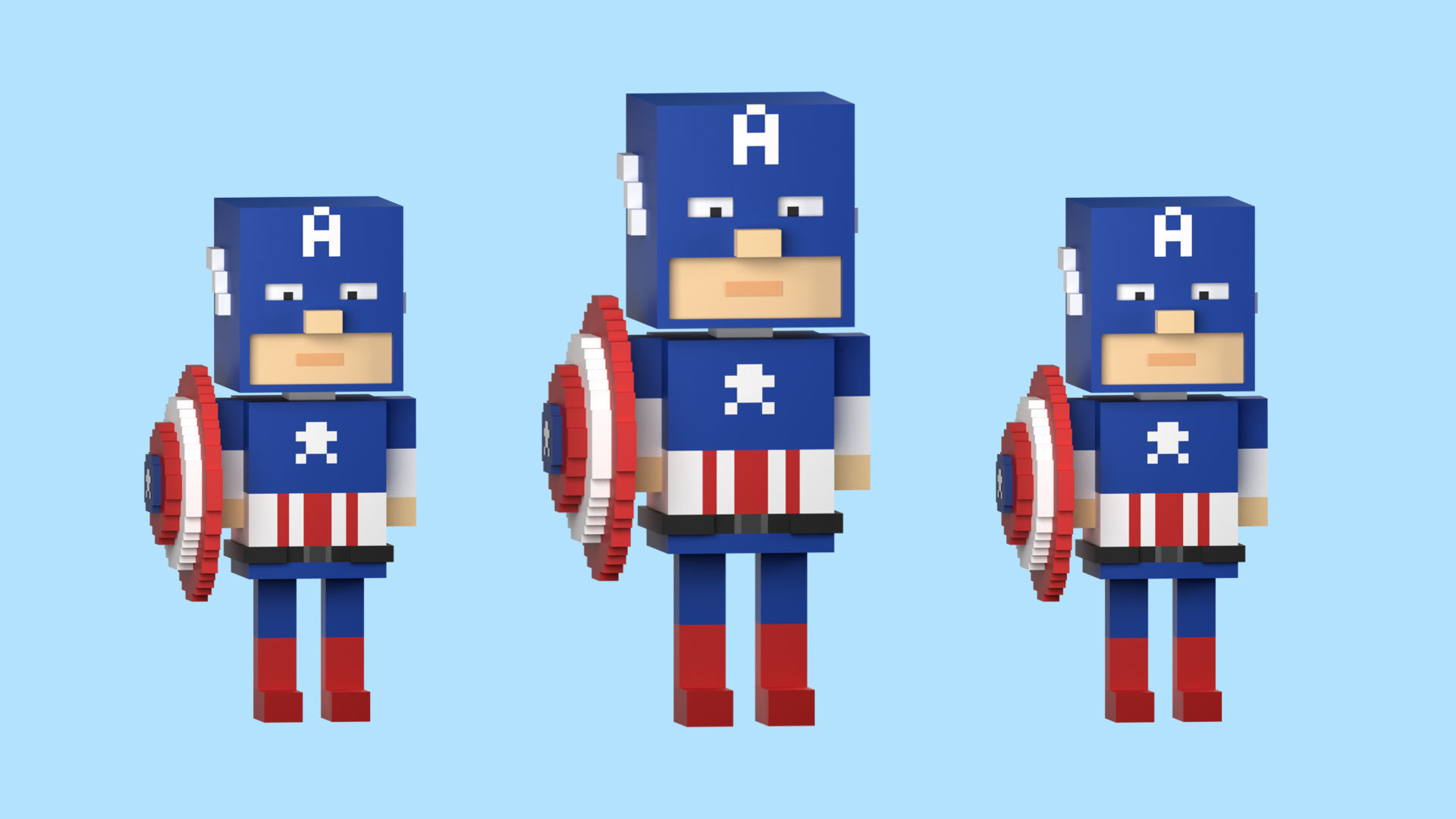 Low poly characters 3 heroes in voxel style  Low-poly 3D model_8