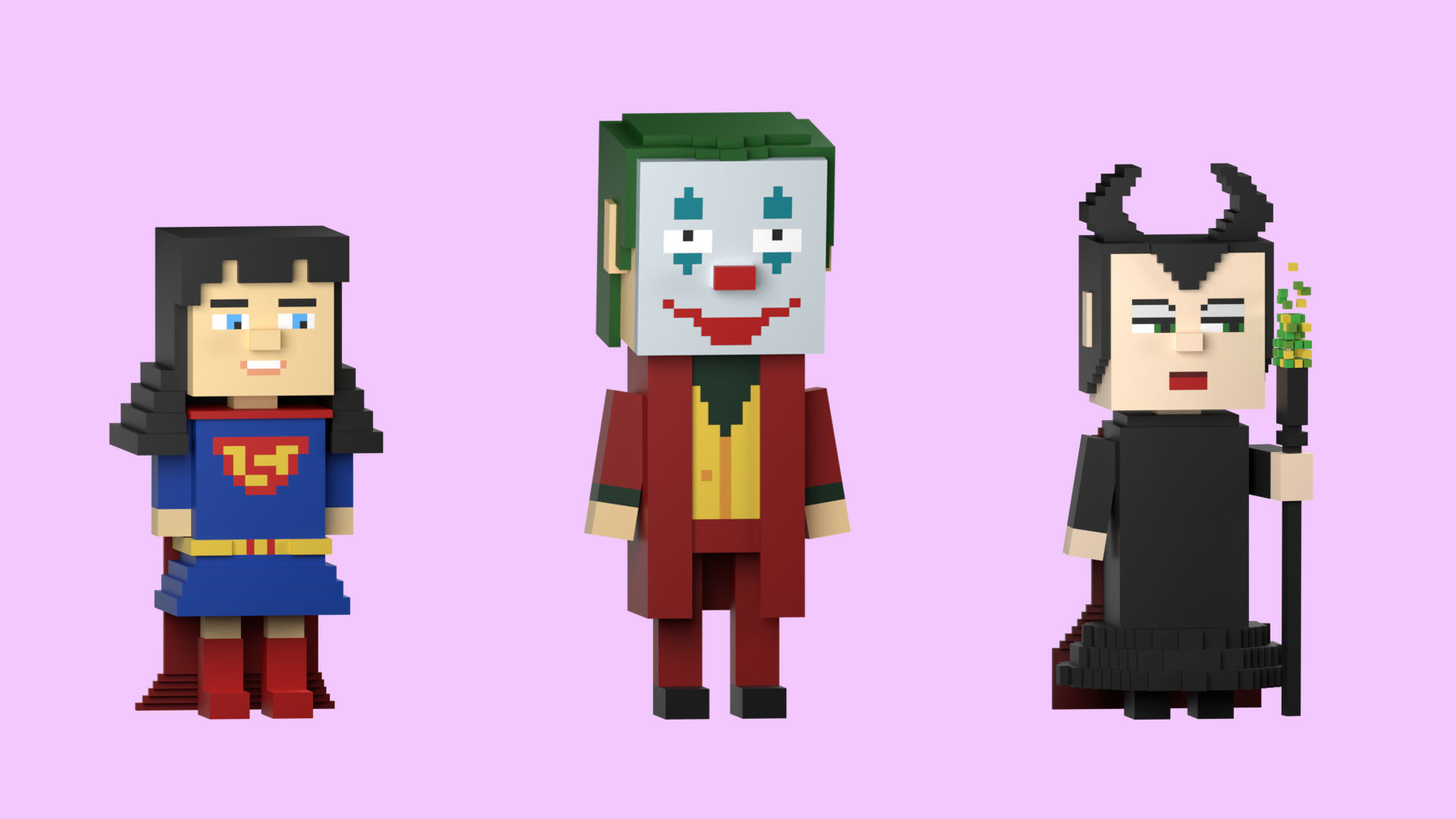 Low poly characters 3 heroes in voxel style  Low-poly 3D model_7