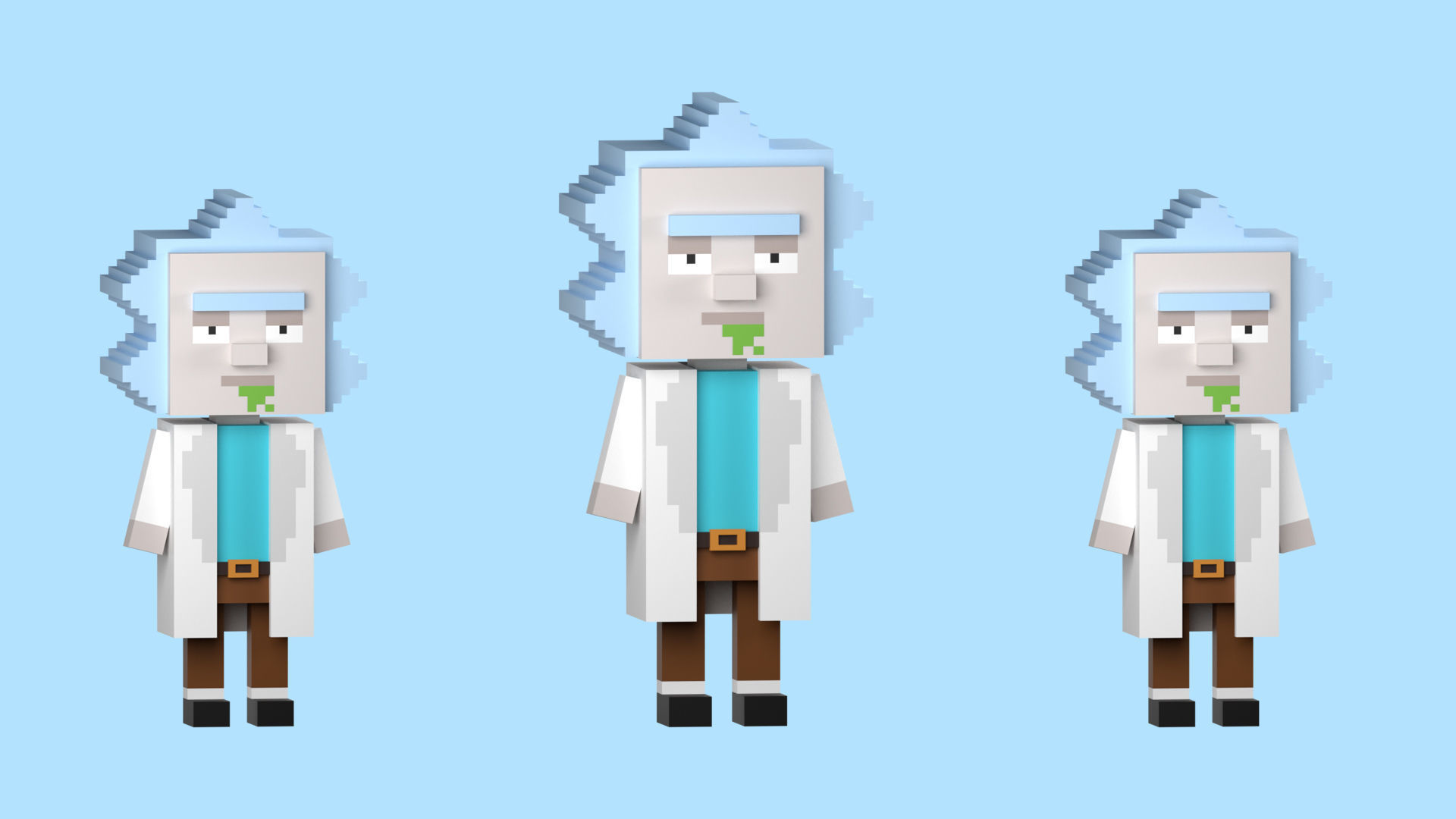 Low poly characters 3 heroes in voxel style  Low-poly 3D model_18