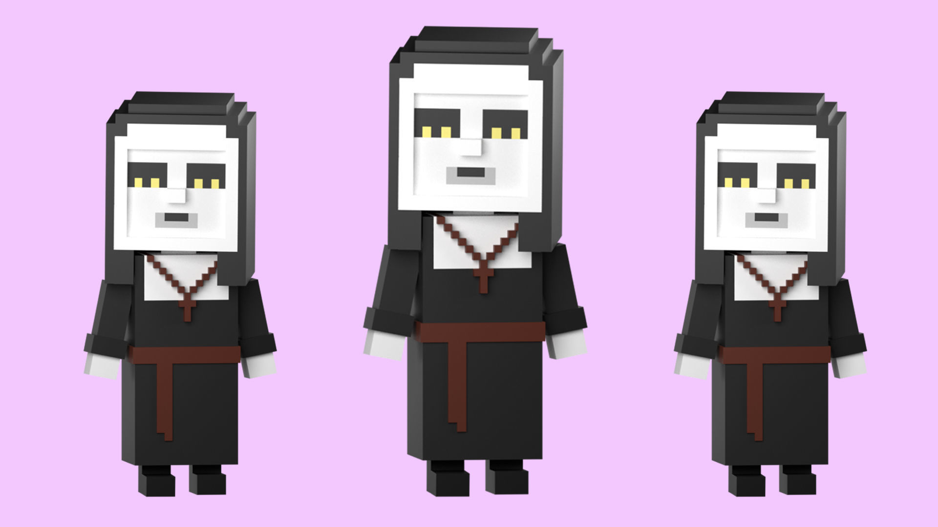 Low poly characters 3 heroes in voxel style  Low-poly 3D model_19