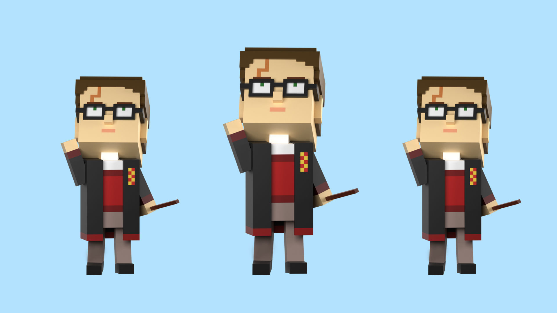 Low poly characters 3 heroes in voxel style  Low-poly 3D model_26