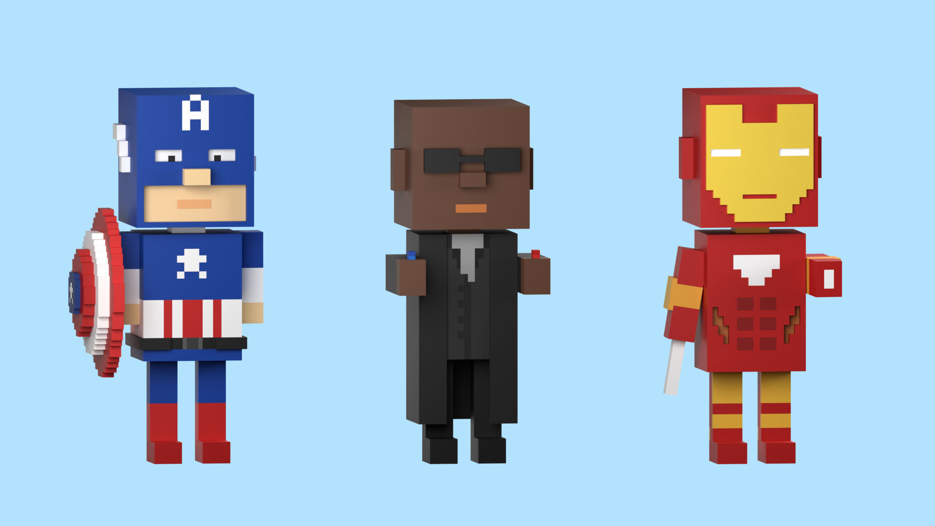 Low poly characters 3 heroes in voxel style  Low-poly 3D model_2
