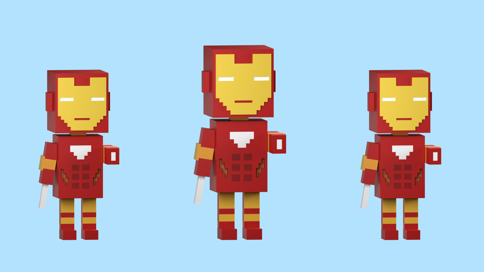 Low poly characters 3 heroes in voxel style  Low-poly 3D model_24