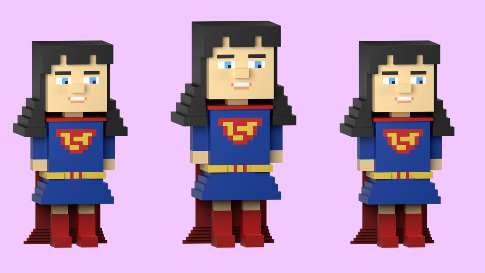 Low poly characters 3 heroes in voxel style  Low-poly 3D model_13