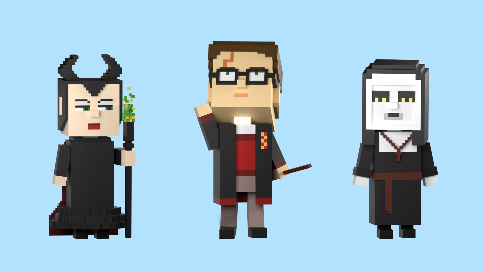 Low poly characters 3 heroes in voxel style  Low-poly 3D model_4