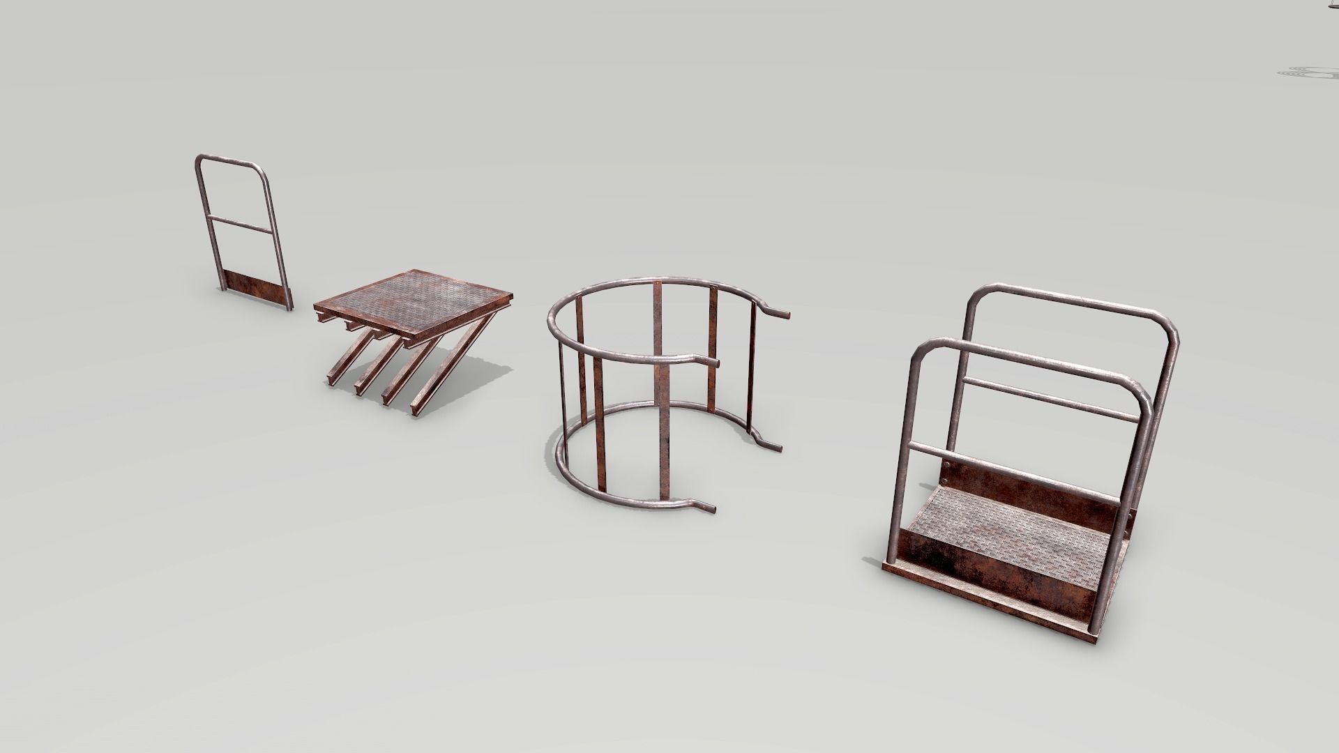 Metal Rusted Modular Ladder System Low-poly 3D model_3
