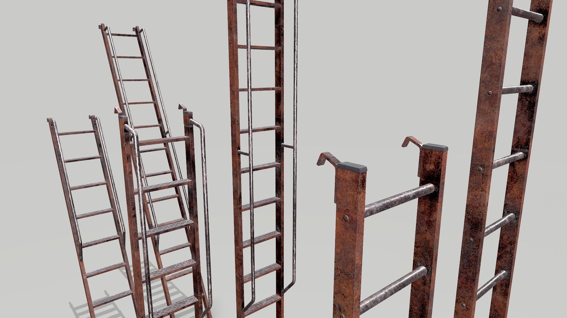 Metal Rusted Modular Ladder System Low-poly 3D model_1