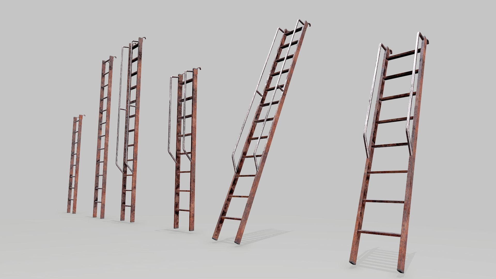 Metal Rusted Modular Ladder System Low-poly 3D model_7