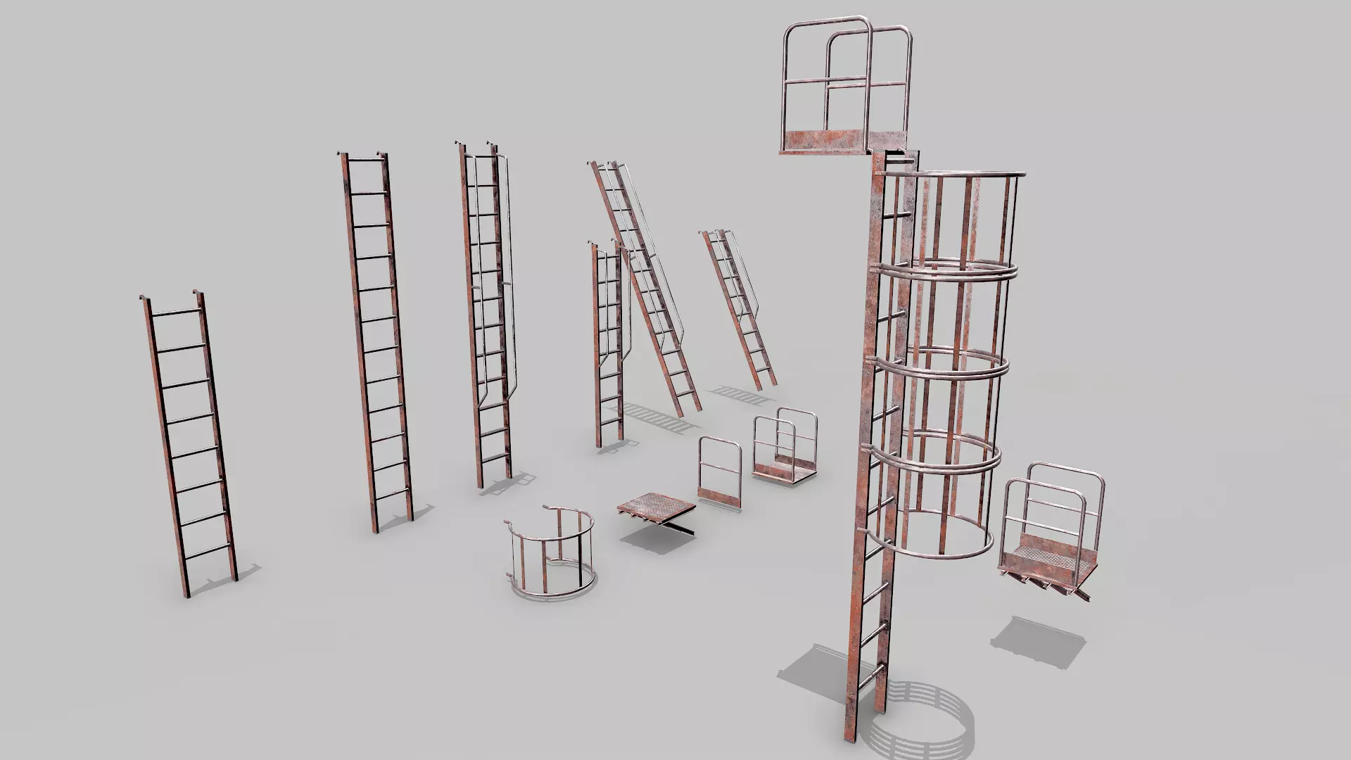 Metal Rusted Modular Ladder System Low-poly 3D model_0