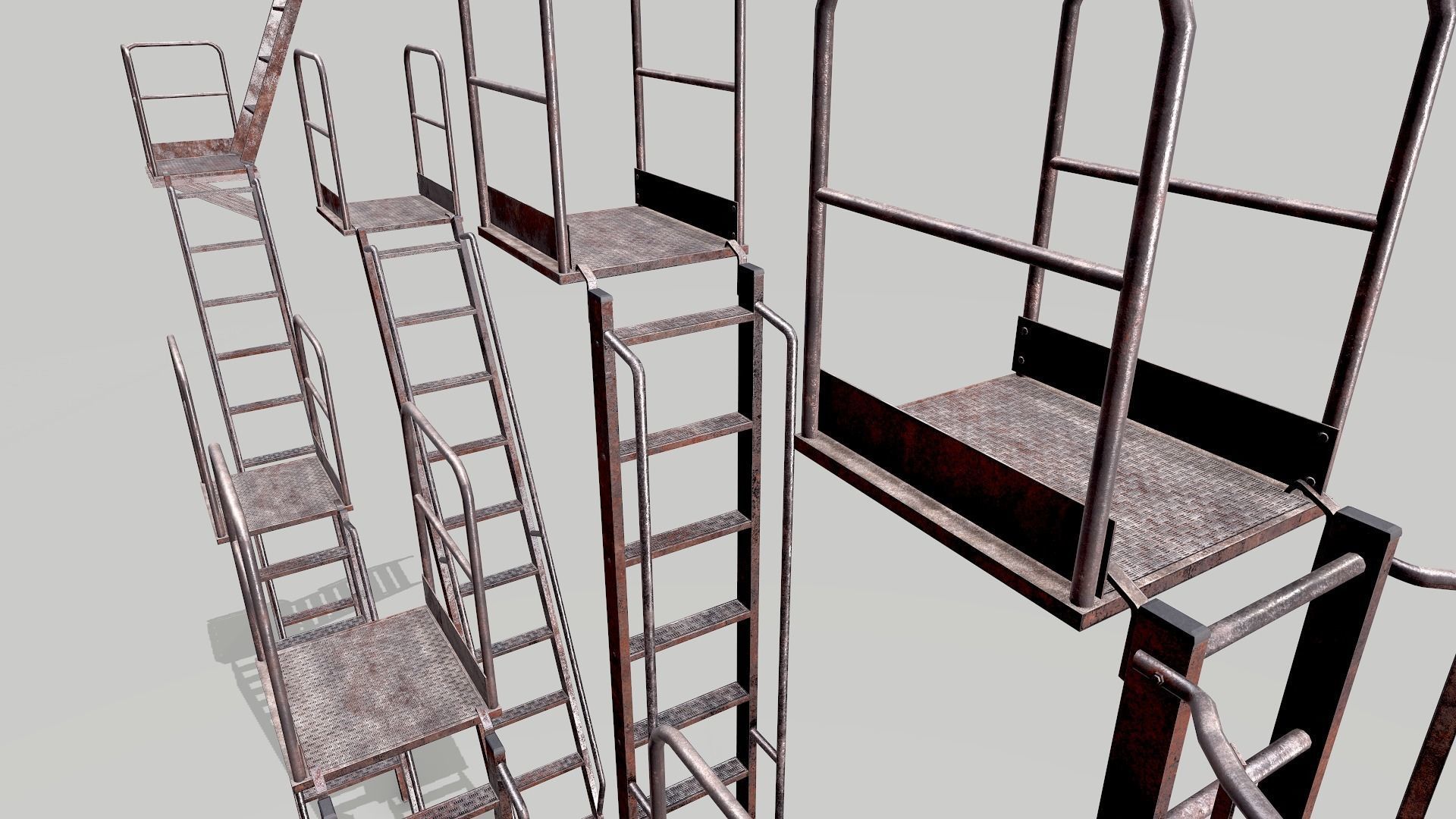 Metal Rusted Modular Ladder System Low-poly 3D model_4