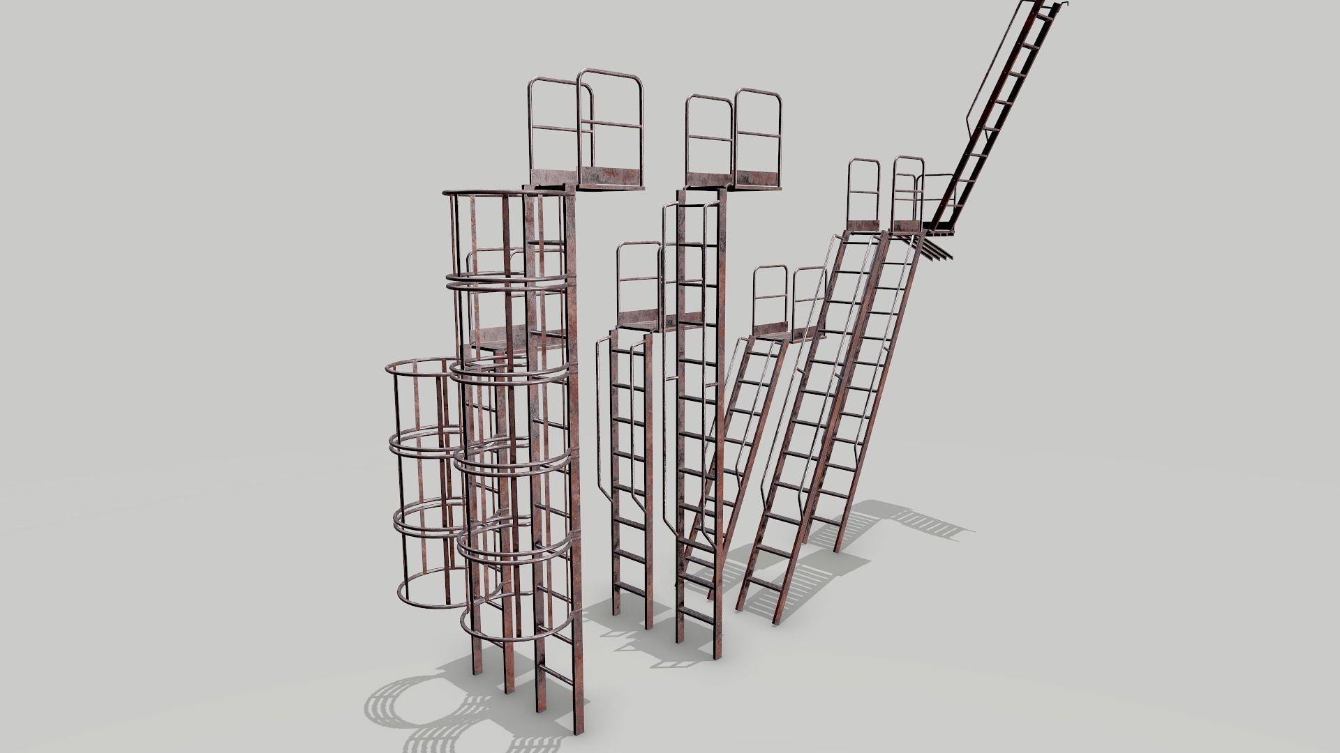 Metal Rusted Modular Ladder System Low-poly 3D model_5