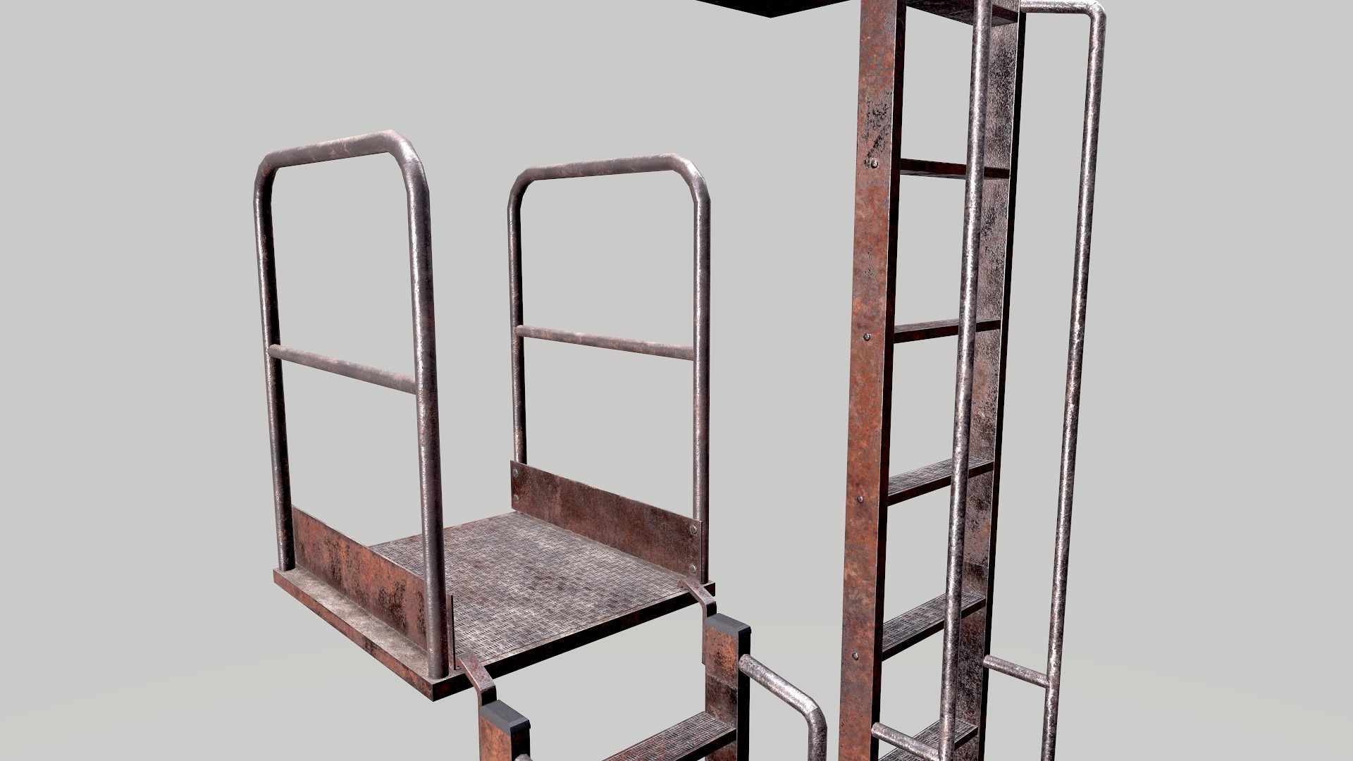 Metal Rusted Modular Ladder System Low-poly 3D model_16
