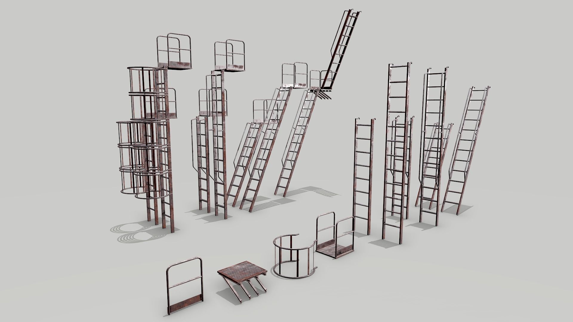 Metal Rusted Modular Ladder System Low-poly 3D model_6