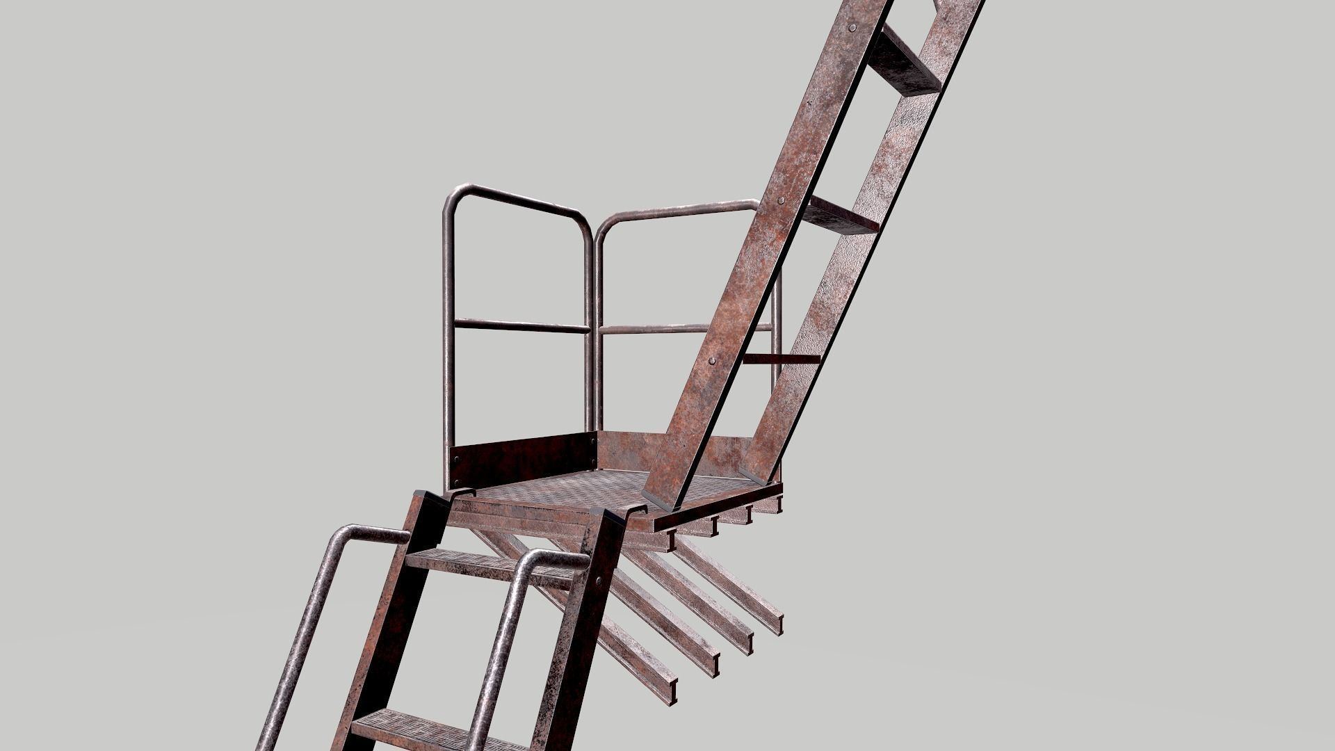 Metal Rusted Modular Ladder System Low-poly 3D model_13