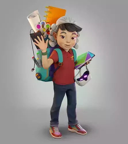 3D Character boy with school supplies Low-poly 3D model