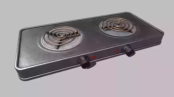 Cooktop electric stove with two burners Low-poly 3D model