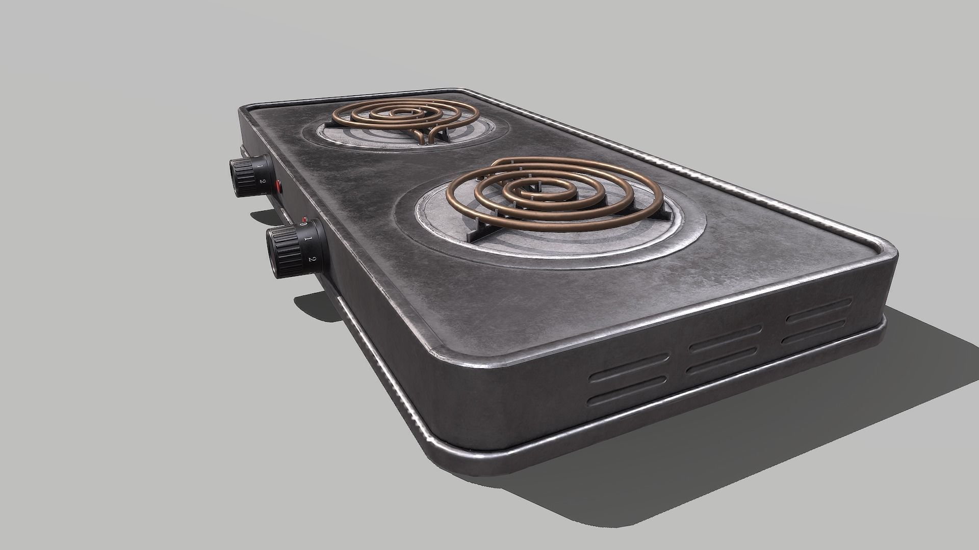Cooktop electric stove with two burners Low-poly 3D model_5