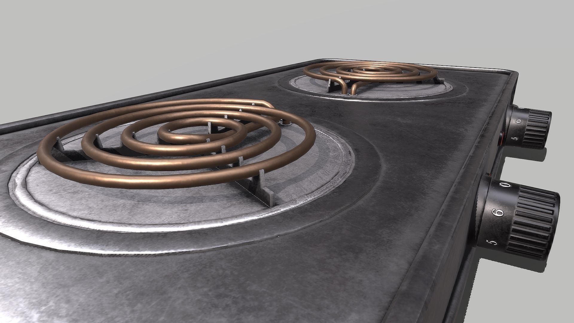 Cooktop electric stove with two burners Low-poly 3D model_2