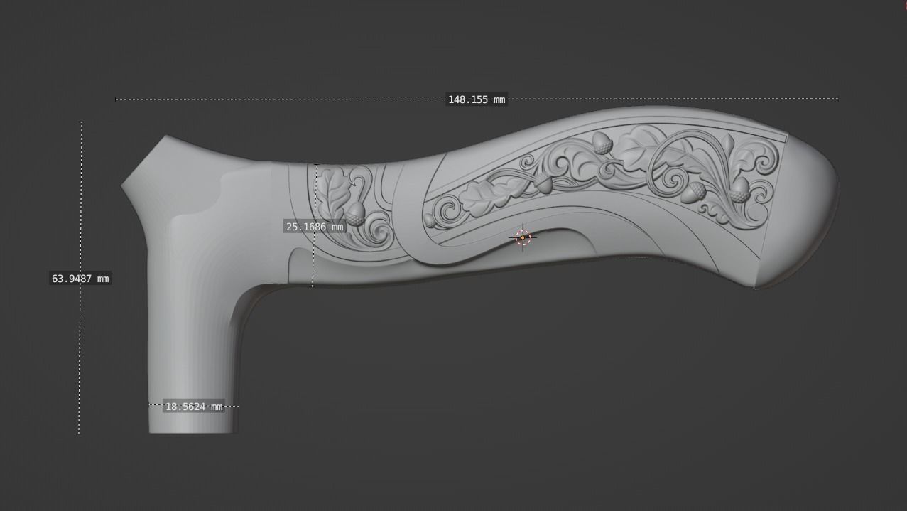 Cane-handle ornately carved wooden handle 3D print model_5