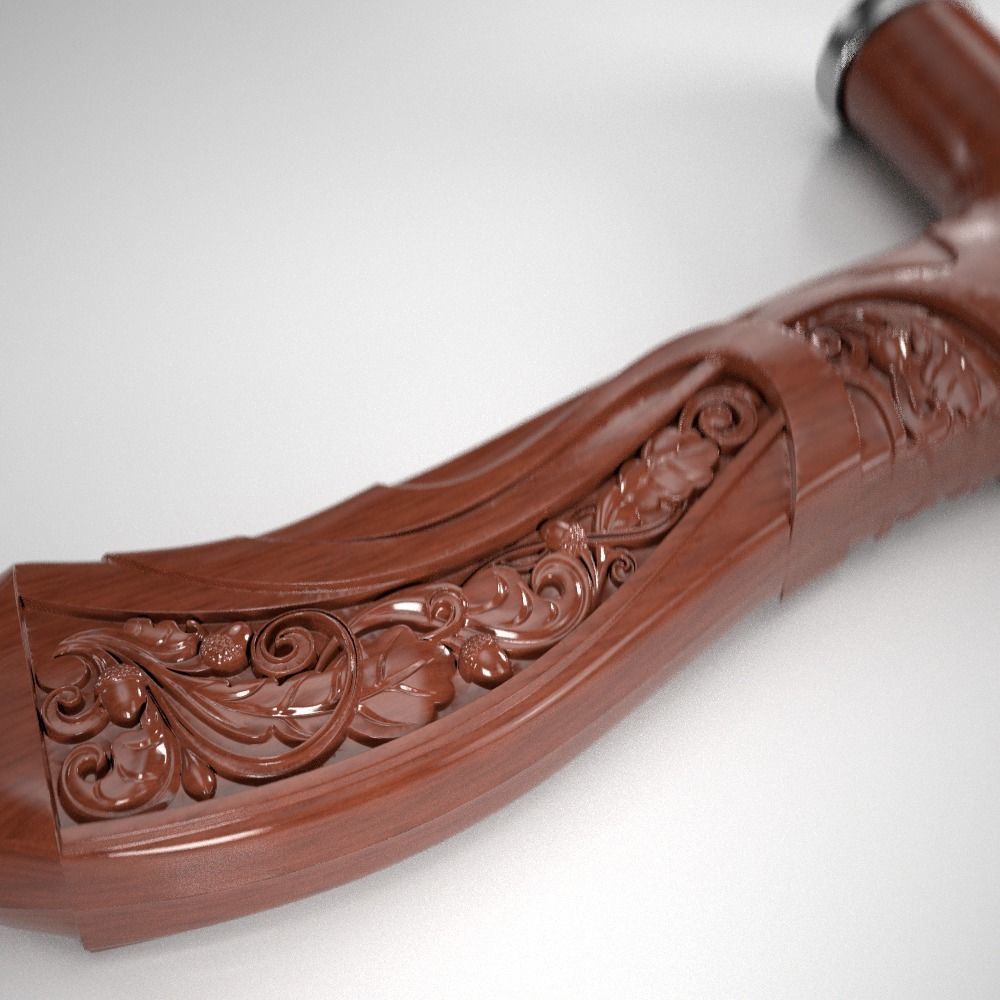Cane-handle ornately carved wooden handle 3D print model_2