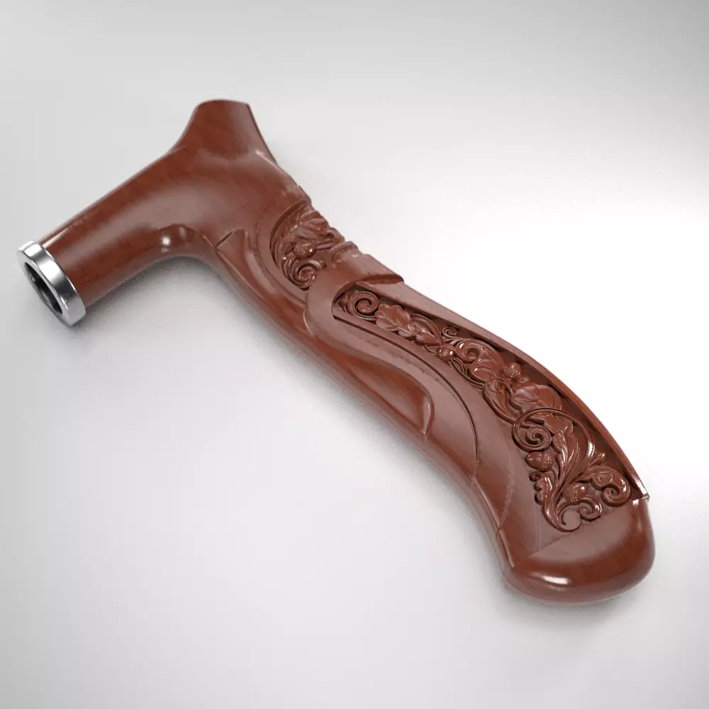 Cane-handle ornately carved wooden handle 3D print model_0