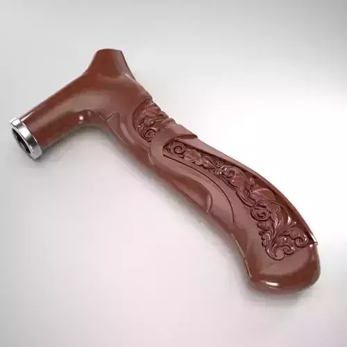 Cane-handle ornately carved wooden handle 3D print model