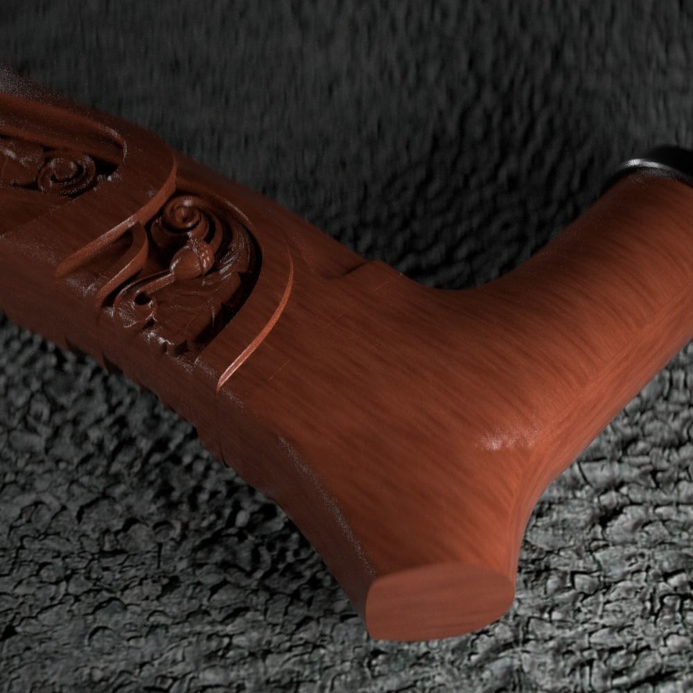 Cane-handle ornately carved wooden handle 3D print model_4