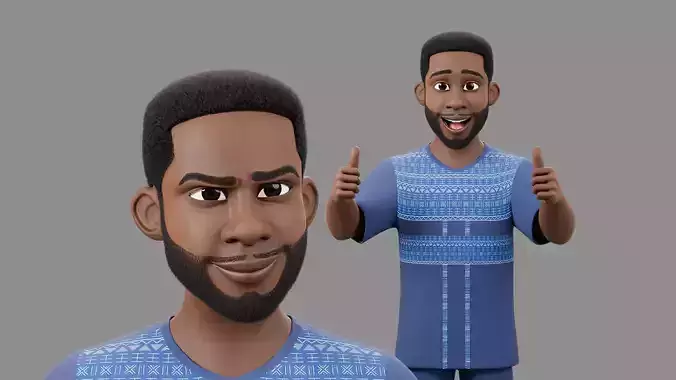 Cartoon Man African Rigged Low-poly 3D model
