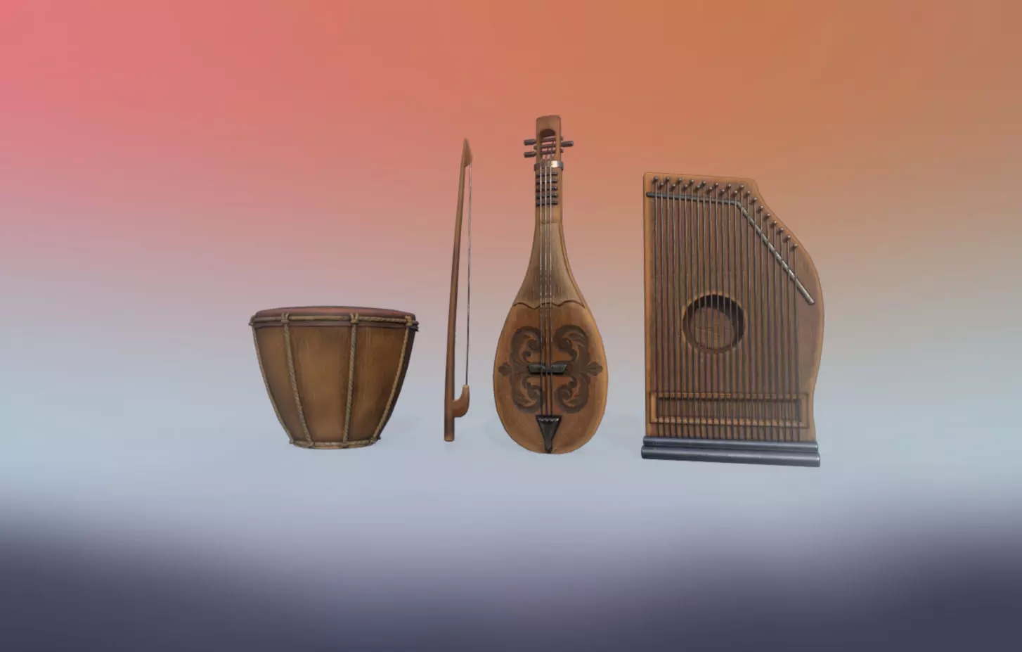Musical instruments PBR game ready 3D model Low-poly 3D model