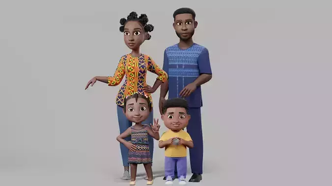 African Family 3D Model Collection