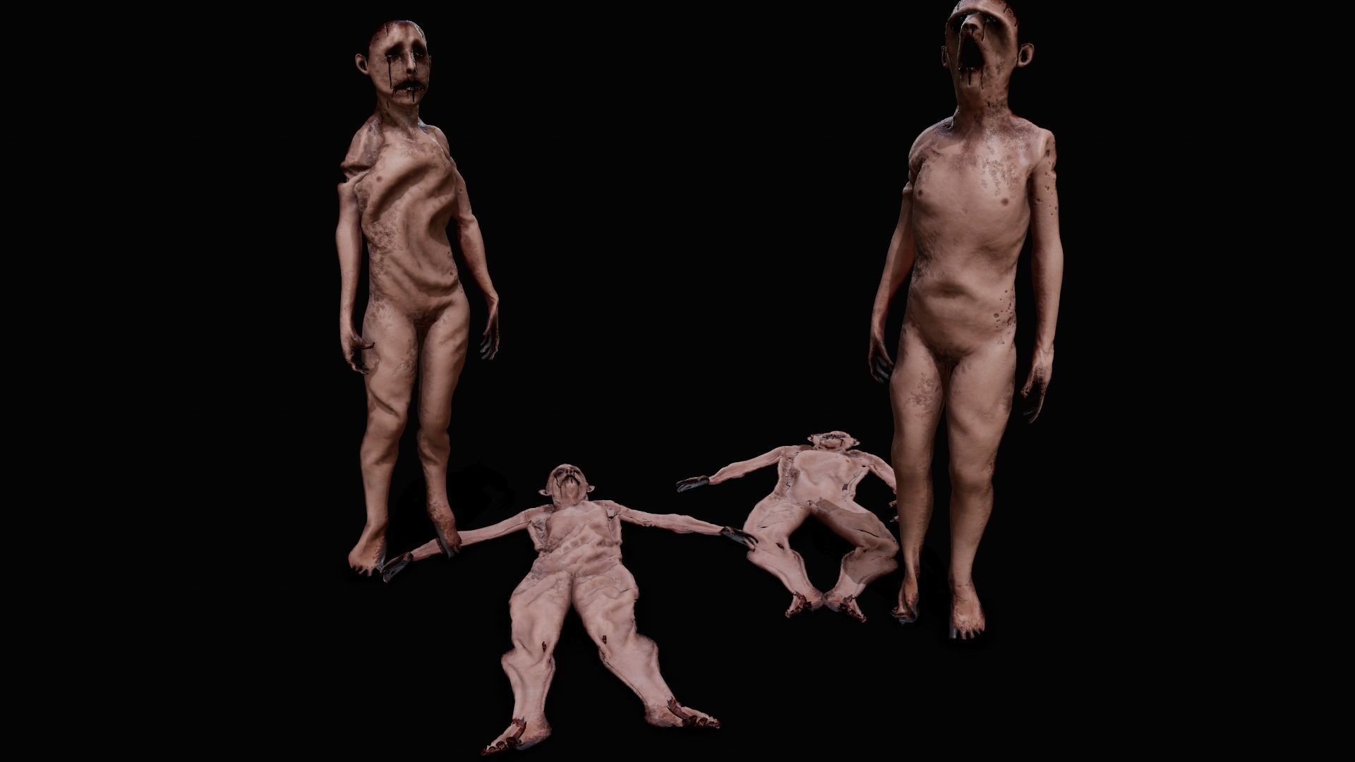 Skinned Humans Super Creepy GORE Low-poly 3D model_2