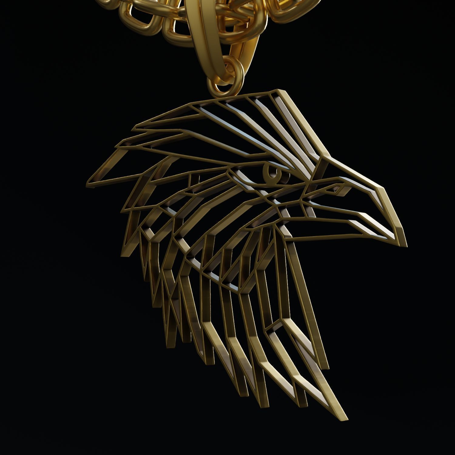Eagle Wireframe Pendant Amulet Necklace 3D print model_6