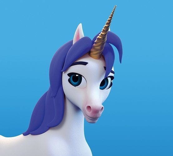 Unicorn 3d model with hair and mane Low-poly 3D model