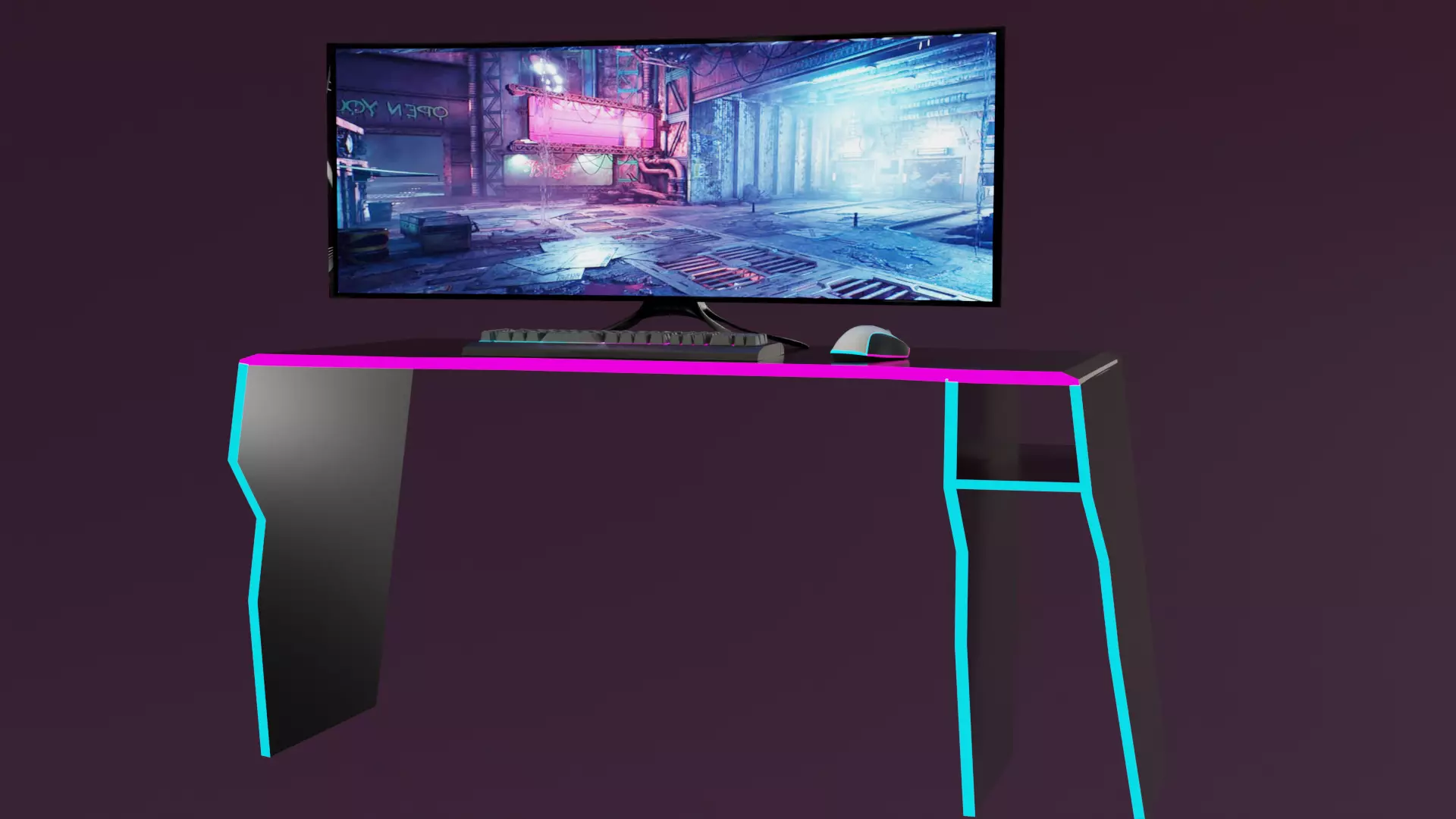 table office with display keyboard and mouse 3D model_0