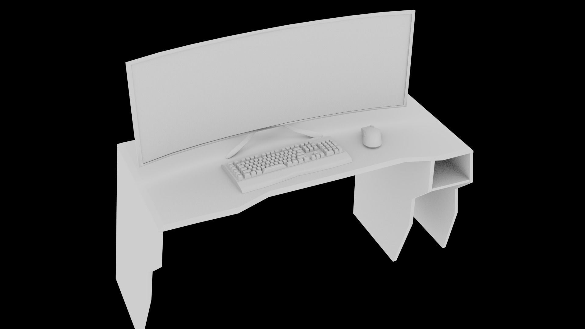 table office with display keyboard and mouse 3D model_5