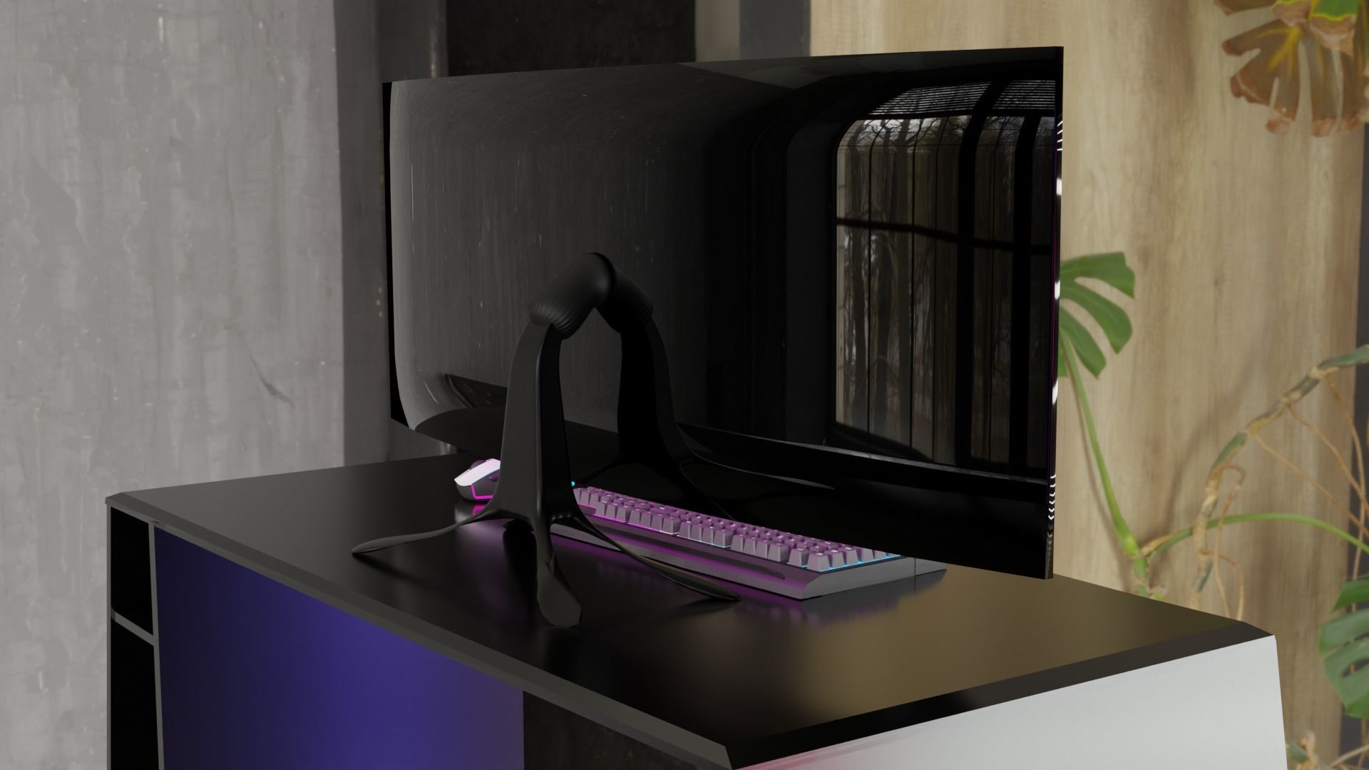 table office with display keyboard and mouse 3D model_2