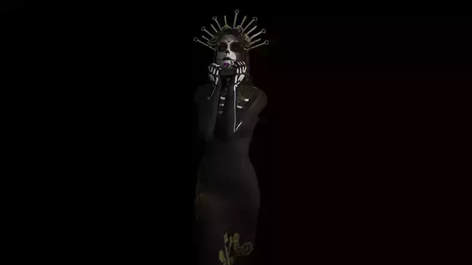 Catrina skeleton woman in dress Low-poly 3D model