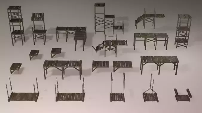 Wooden platforms modular collection Low-poly 3D model Wooden platforms modular collection Low-poly 3D model