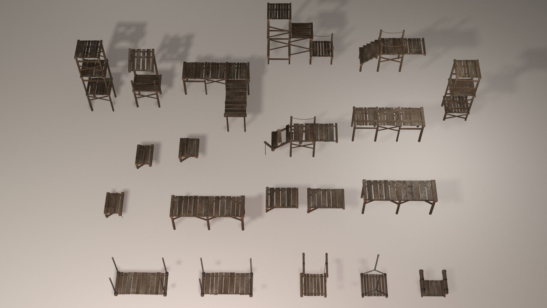 Wooden platforms modular collection Low-poly 3D model_3
