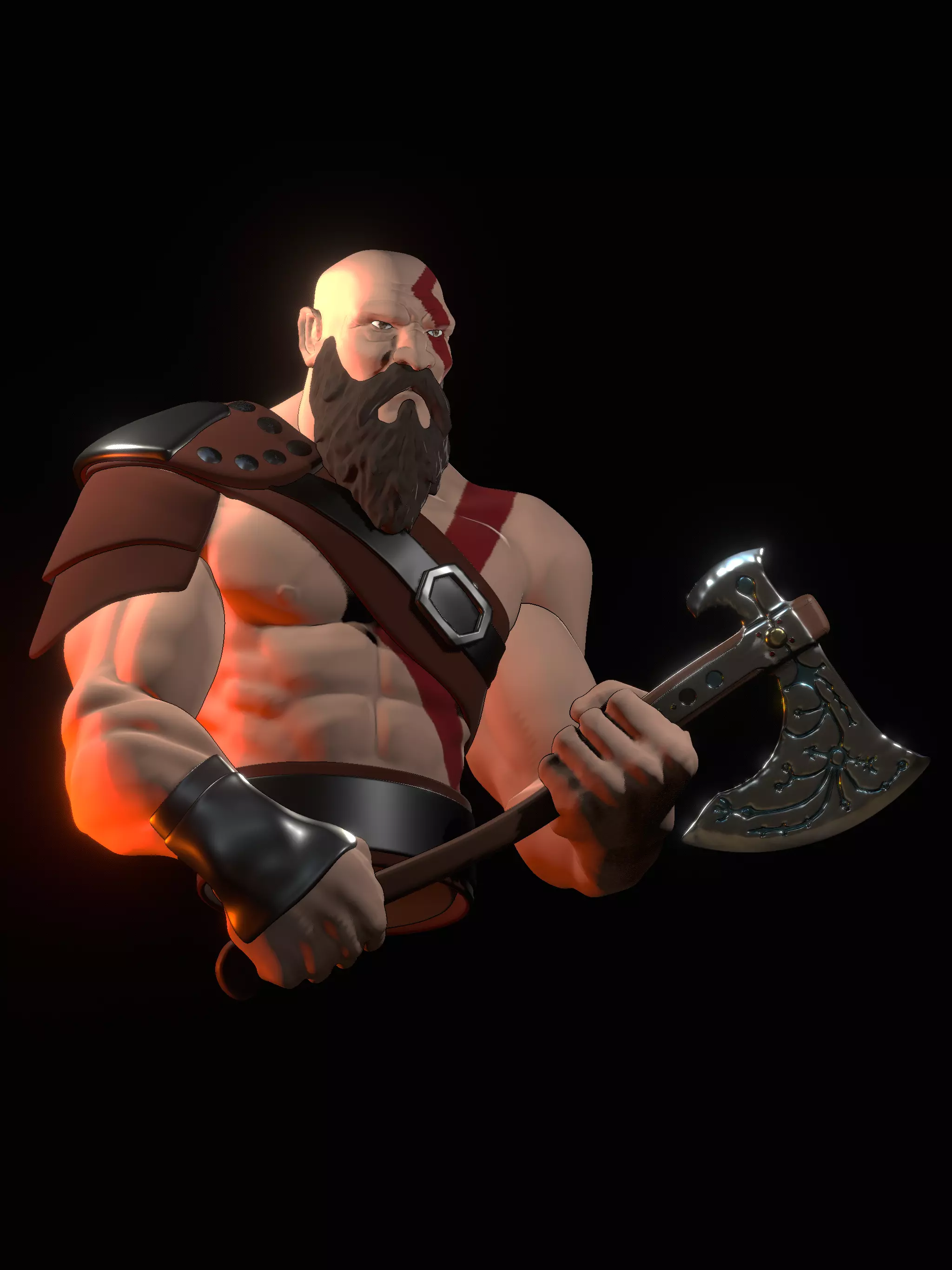 Stylized Kratos from God of War - Model with Axe or Hammer 3D print model
